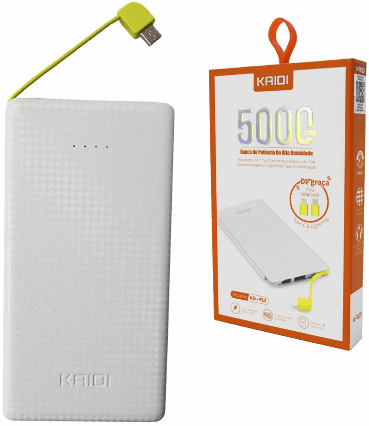 CARREGADOR PORTÁTIL POWER BANK 5000 MAH SLIM KAIDI KD-952 - Storesul