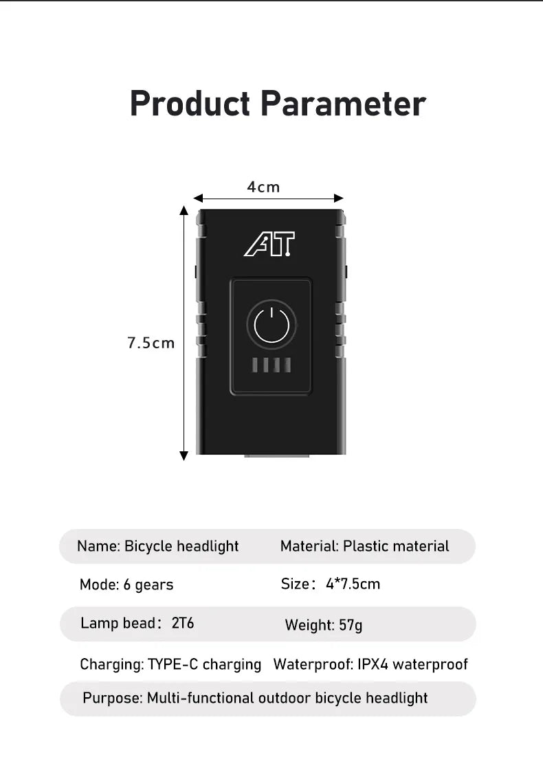 LED Bicycle Front Light Type-C Rechargeable Bicycle Headlight MTB Road Bike Headlamp Easy to Install Cycling Accessories