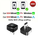 2in1 Wired to Wireless CarPlay Android Auto Adapter for OEM Car Stereo With USB Plug and Play