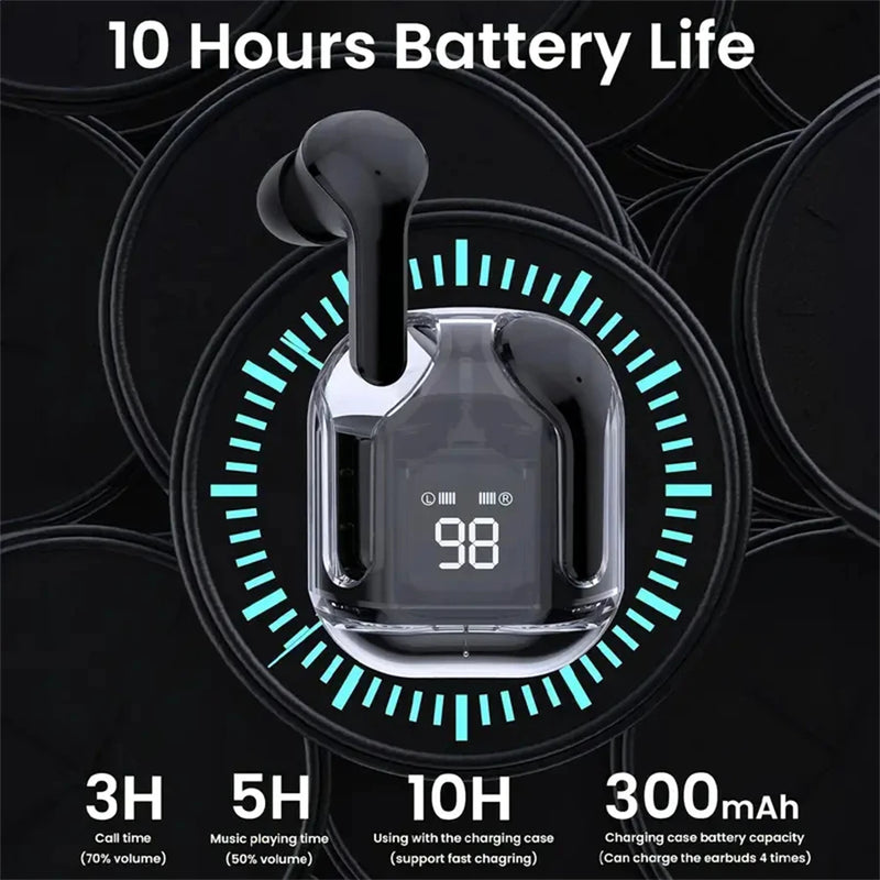 Original T2 Wireless Bluetooth Earphone Transparent HIFI Headphones LED Power Digital Display Stereo Sound Earphones for Phone