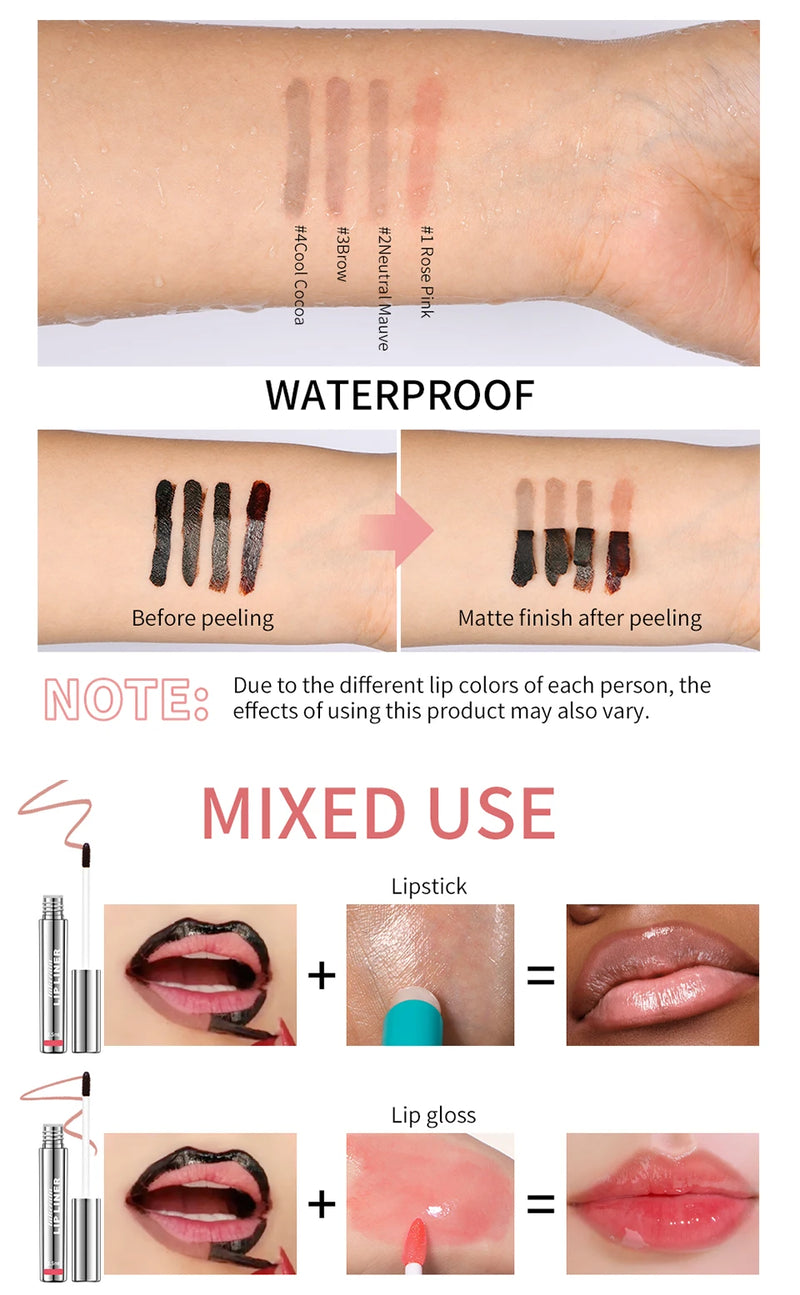 Waterproof Lip Liner Peel Off Tattoo Lipgloss Waterproof Long Lasting Matte Lip Tint Brown Contour Tear-off Lips Stain Cosmetic