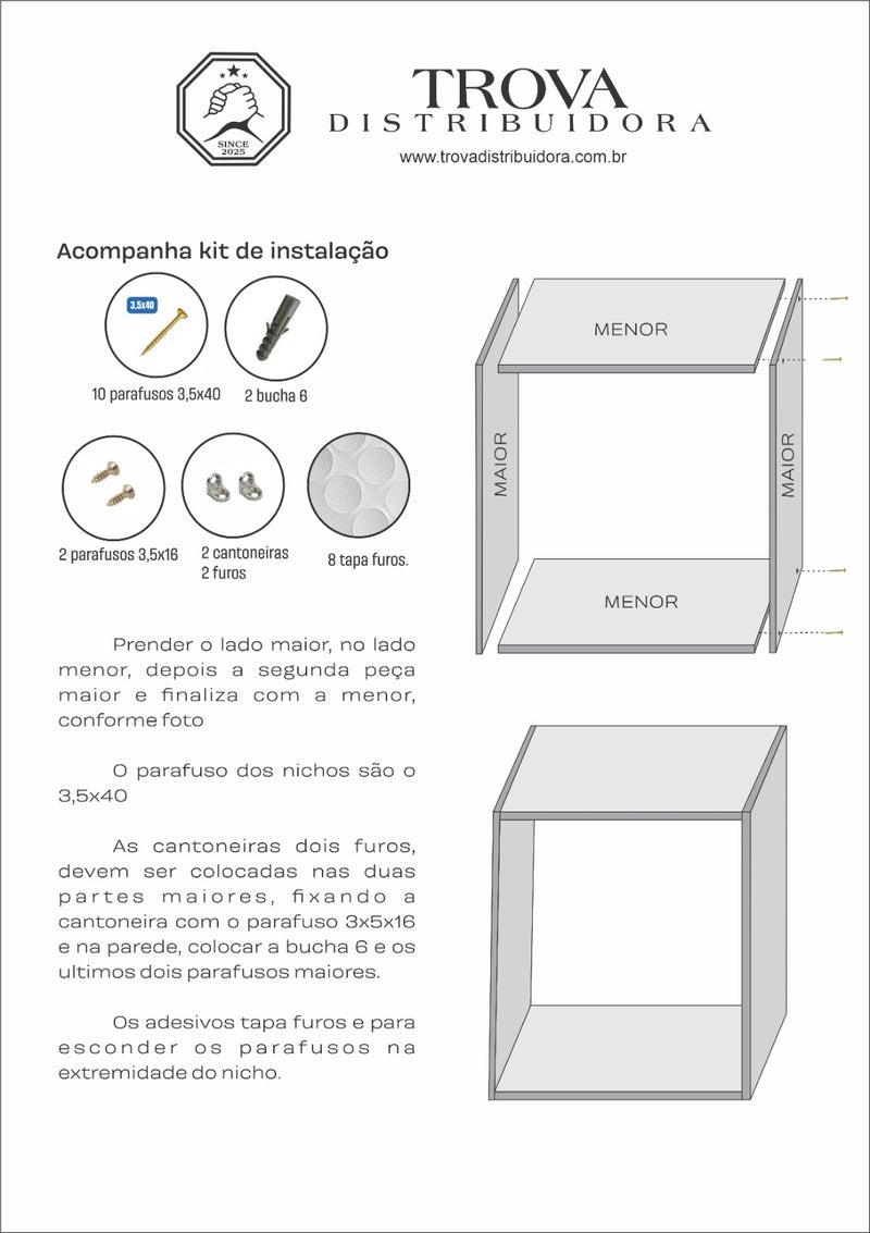 Kit 3 Nicho Decorativo 55X55X15 cm Branco Em Mdf