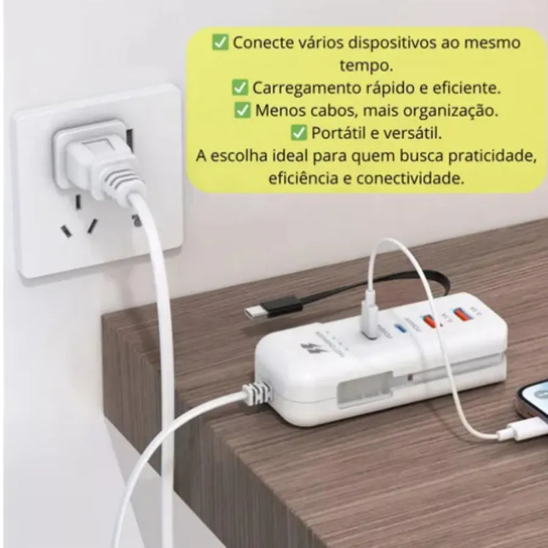 Extensão Carregador Turbo 66w Celular 2 Saídas Usb 2 Tipo C