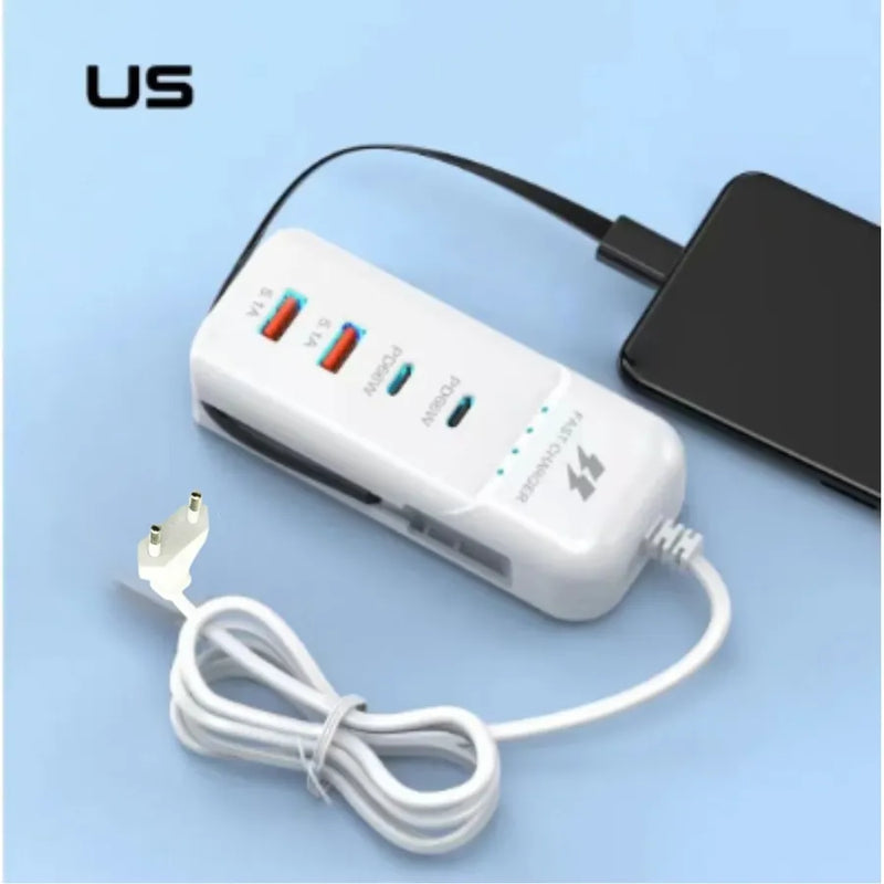 Extensão Carregador Turbo 66w Celular 2 Saídas Usb 2 Tipo C