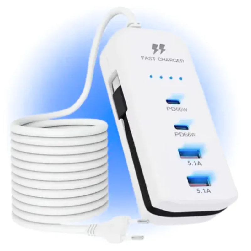 Extensão Carregador Turbo 66w Celular 2 Saídas Usb 2 Tipo C