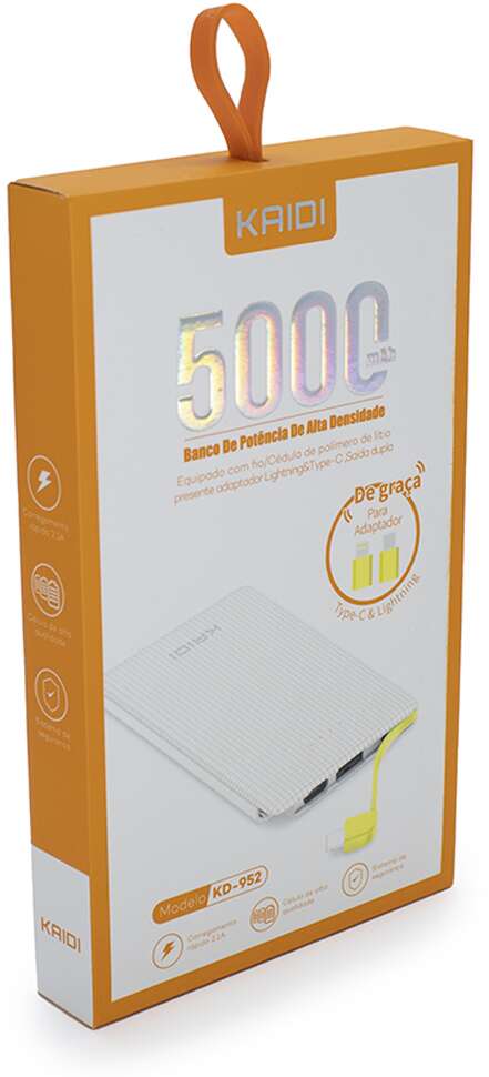 CARREGADOR PORTÁTIL POWER BANK 5000 MAH SLIM KAIDI KD-952 - Storesul