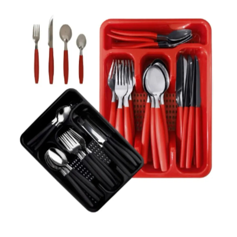 Faqueiro Jogo De Talheres Inox C/ Porta Talher Com 25 Peças