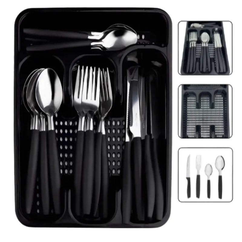 Faqueiro Jogo De Talheres Inox C/ Porta Talher Com 25 Peças