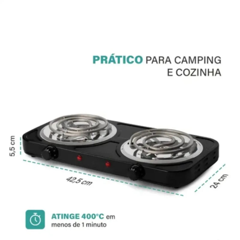 Fogão Cooktop Elétrico 2 Bocas 2500w, Portátil 127v
