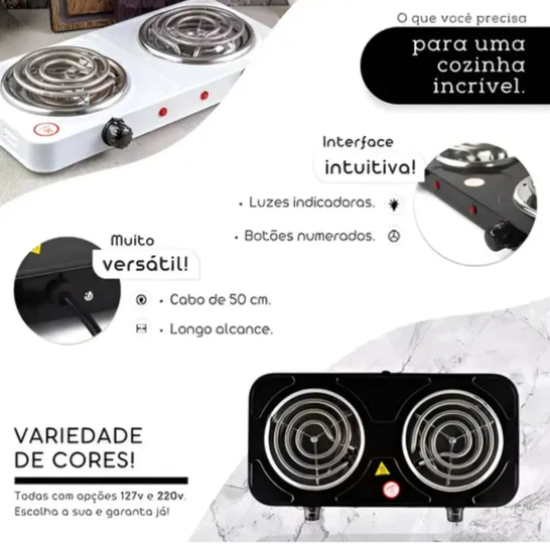 Fogão Cooktop Elétrico 2 Bocas 2500w, Portátil 127v