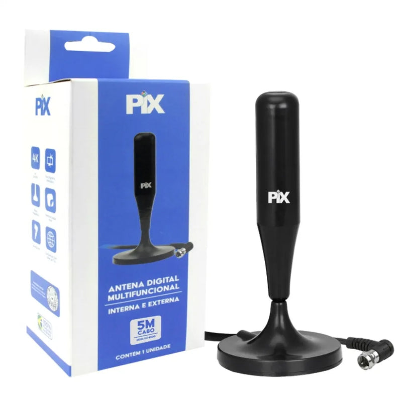Antena Digital Interna Externa Hdtv Cabo 5 Metros Base Imã